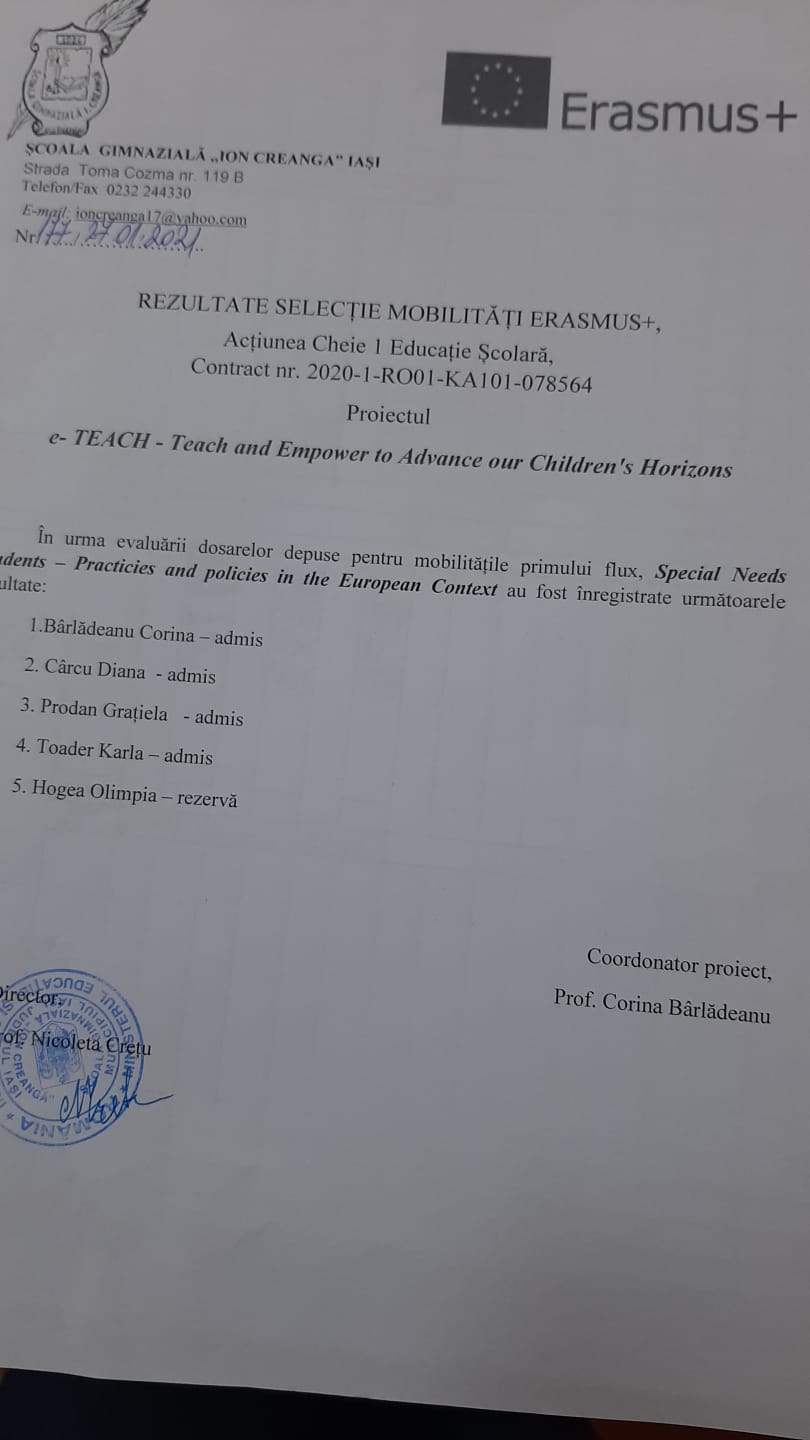 Rezultate mobilitati Erasmus+